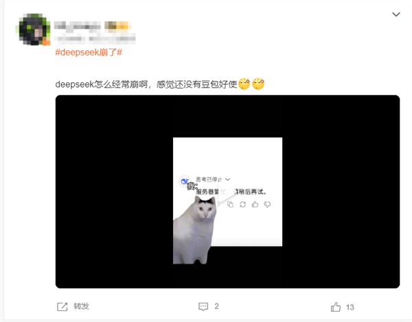 “DeepSeek崩了”登热搜第二 内部人员：正在处理中